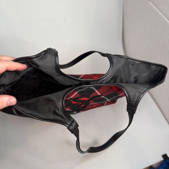 Victoria’s Secret Argyle Plaid Red Black Shopper Tote Bag VS Logo 15×11×5 - Picture 6 of 14